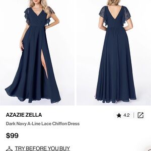 Azazie Zella Navy Lace Maxi Dress